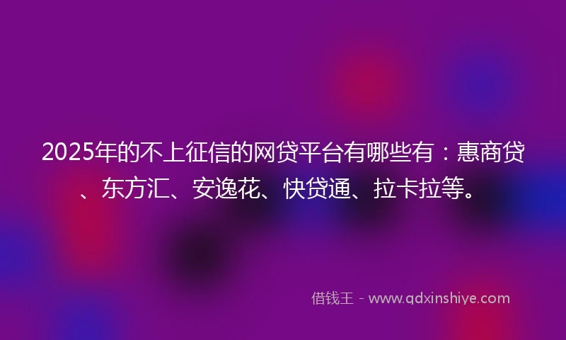 2025年的不上征信的网贷平台有哪些有：惠商贷、东方汇、安逸花、快贷通、拉卡拉等。