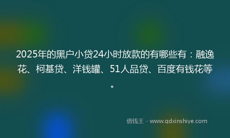 2025年的黑户小贷24小时放款的有哪些有：融逸花、柯基贷、洋钱罐、51人品贷、百度有钱花等。