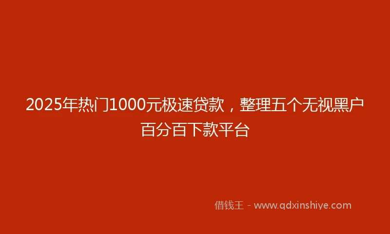 2025年热门1000元极速贷款，整理五个无视黑户百分百下款平台