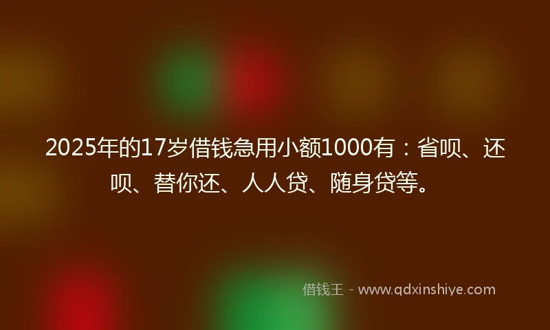 2025年的17岁借钱急用小额1000有：省呗、还呗、替你还、人人贷、随身贷等。