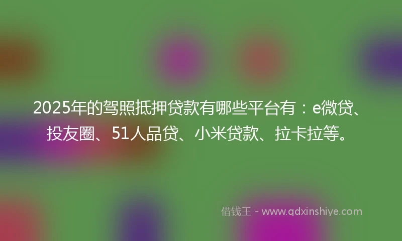 2025年的驾照抵押贷款有哪些平台有：e微贷、投友圈、51人品贷、小米贷款、拉卡拉等。