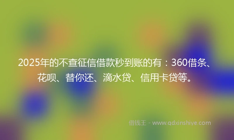 2025年的不查征信借款秒到账的有：360借条、花呗、替你还、滴水贷、信用卡贷等。