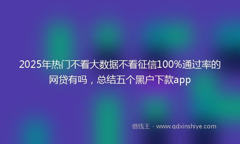 2025年热门不看大数据不看征信100%通过率的网贷有吗，总结五个黑户下款app