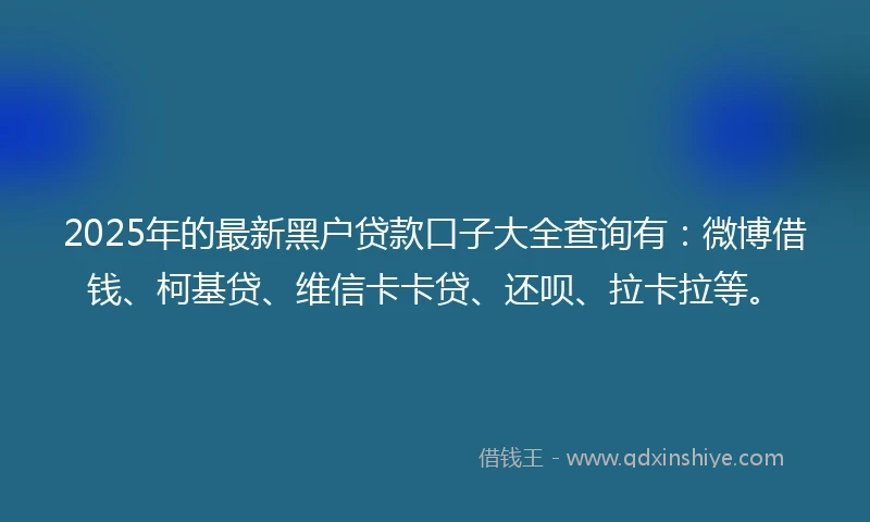 2025年的最新黑户贷款口子大全查询有：微博借钱、柯基贷、维信卡卡贷、还呗、拉卡拉等。