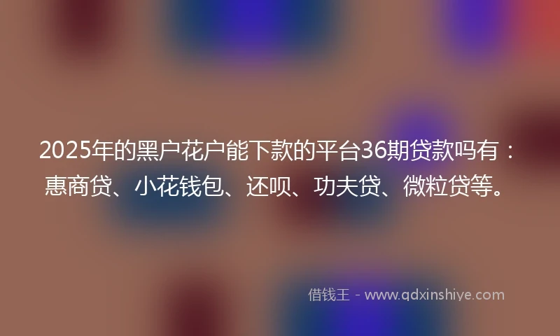 2025年的黑户花户能下款的平台36期贷款吗有：惠商贷、小花钱包、还呗、功夫贷、微粒贷等。