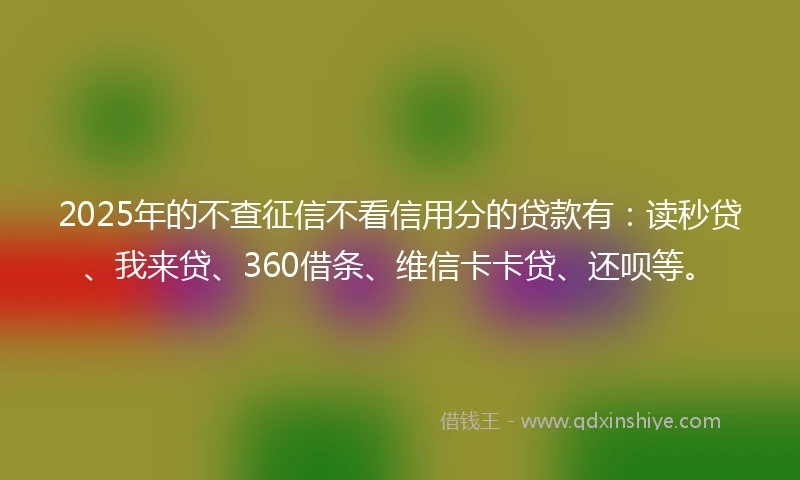 2025年的不查征信不看信用分的贷款有:读秒贷、我来贷、360借条、维信卡卡贷、还呗等。