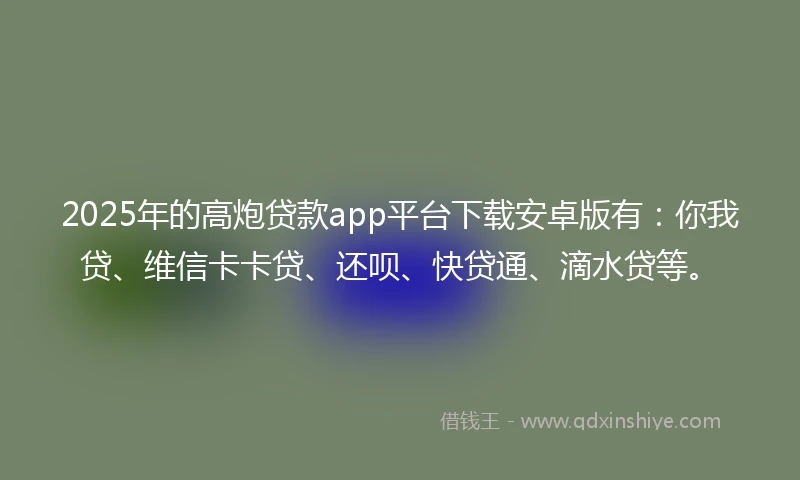 2025年的高炮贷款app平台下载安卓版有：你我贷、维信卡卡贷、还呗、快贷通、滴水贷等。