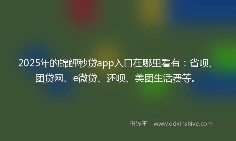 2025年的锦鲤秒贷app入口在哪里看有：省呗、团贷网、e微贷、还呗、美团生活费等。
