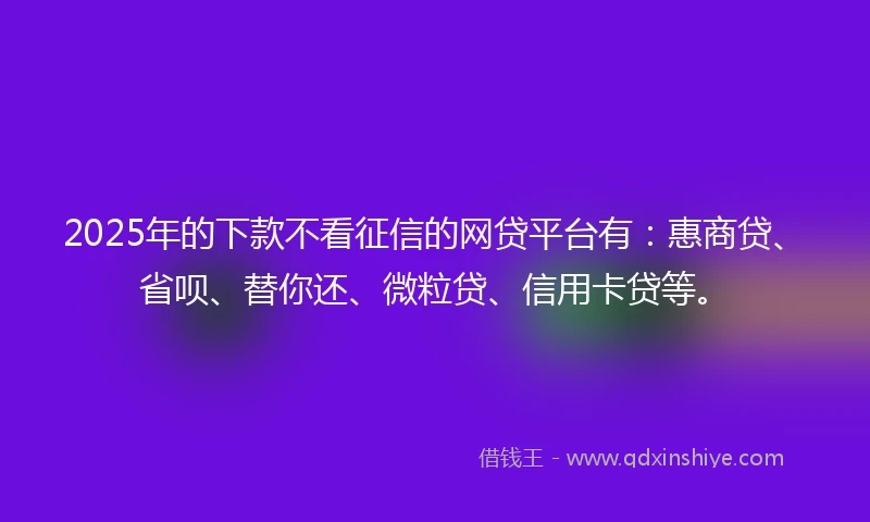 2025年的下款不看征信的网贷平台有：惠商贷、省呗、替你还、微粒贷、信用卡贷等。