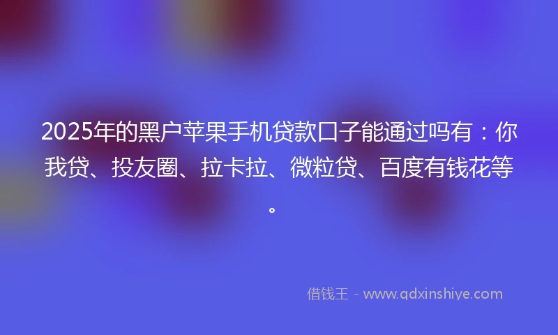 2025年的黑户苹果手机贷款口子能通过吗有：你我贷、投友圈、拉卡拉、微粒贷、百度有钱花等。