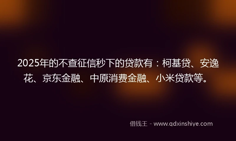2025年的不查征信秒下的贷款有：柯基贷、安逸花、京东金融、中原消费金融、小米贷款等。