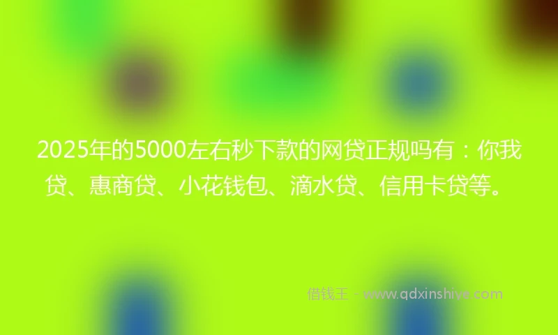 2025年的5000左右秒下款的网贷正规吗有：你我贷、惠商贷、小花钱包、滴水贷、信用卡贷等。