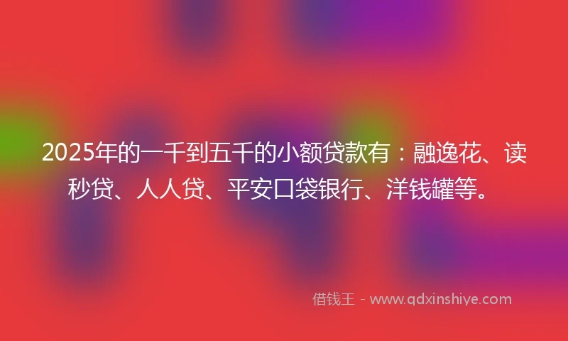 2025年的一千到五千的小额贷款有：融逸花、读秒贷、人人贷、平安口袋银行、洋钱罐等。