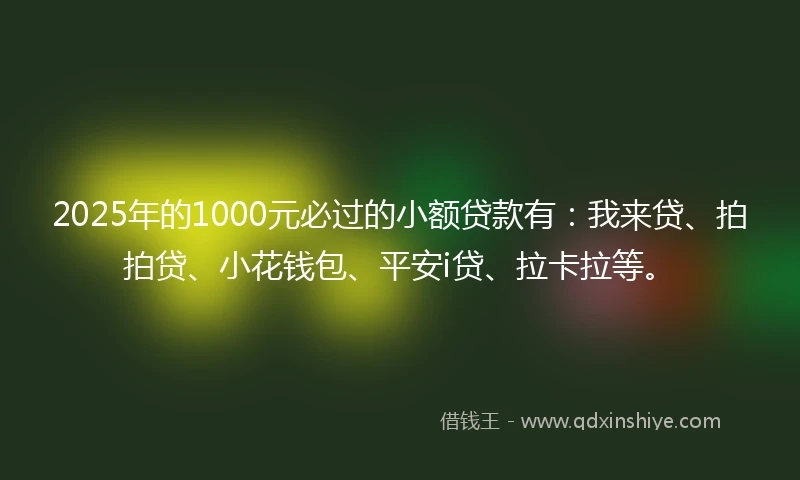 2025年的1000元必过的小额贷款有：我来贷、拍拍贷、小花钱包、平安i贷、拉卡拉等。