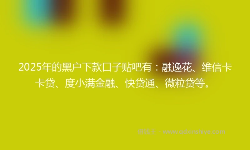 2025年的黑户下款口子贴吧有：融逸花、维信卡卡贷、度小满金融、快贷通、微粒贷等。