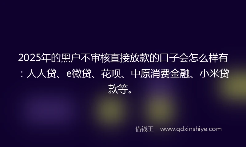 2025年的黑户不审核直接放款的口子会怎么样有：人人贷、e微贷、花呗、中原消费金融、小米贷款等。