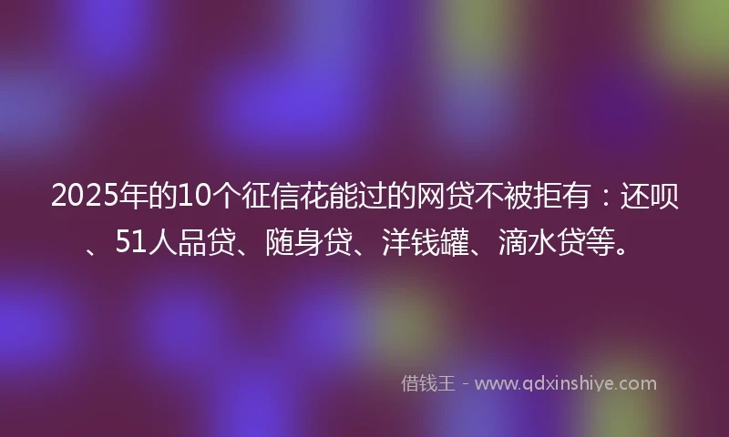2025年的10个征信花能过的网贷不被拒有：还呗、51人品贷、随身贷、洋钱罐、滴水贷等。