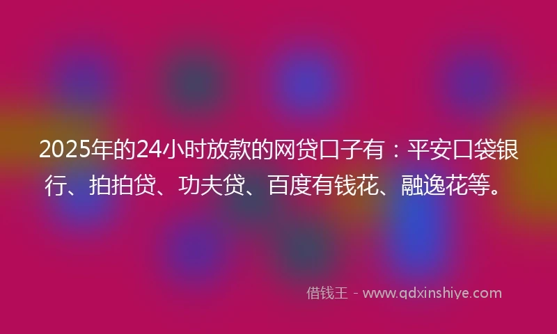 2025年的24小时放款的网贷口子有：平安口袋银行、拍拍贷、功夫贷、百度有钱花、融逸花等。