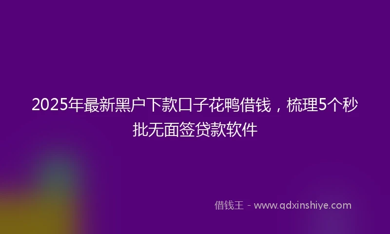 2025年最新黑户下款口子花鸭借钱，梳理5个秒批无面签贷款软件