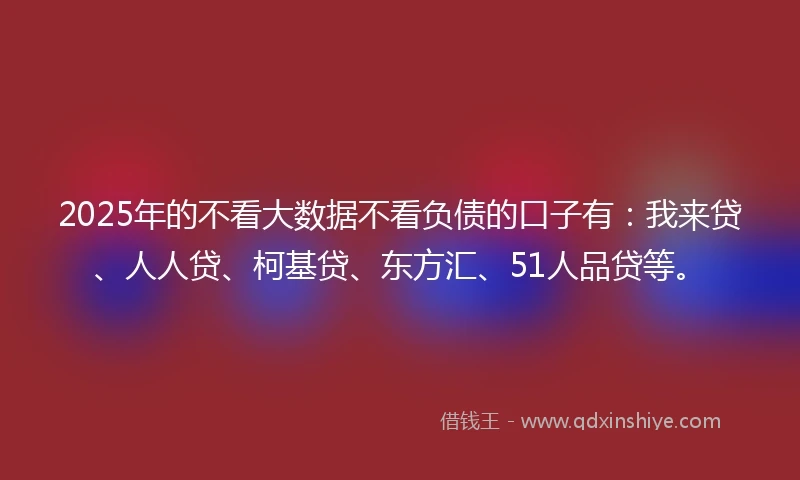 2025年的不看大数据不看负债的口子有：我来贷、人人贷、柯基贷、东方汇、51人品贷等。