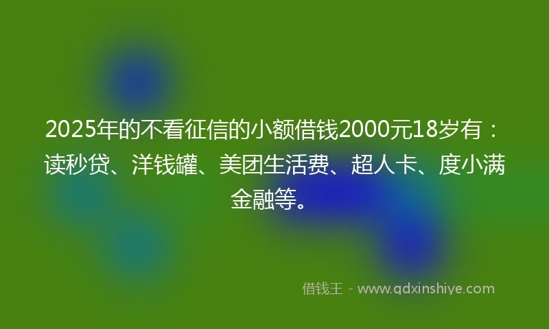 2025年的不看征信的小额借钱2000元18岁有：读秒贷、洋钱罐、美团生活费、超人卡、度小满金融等。