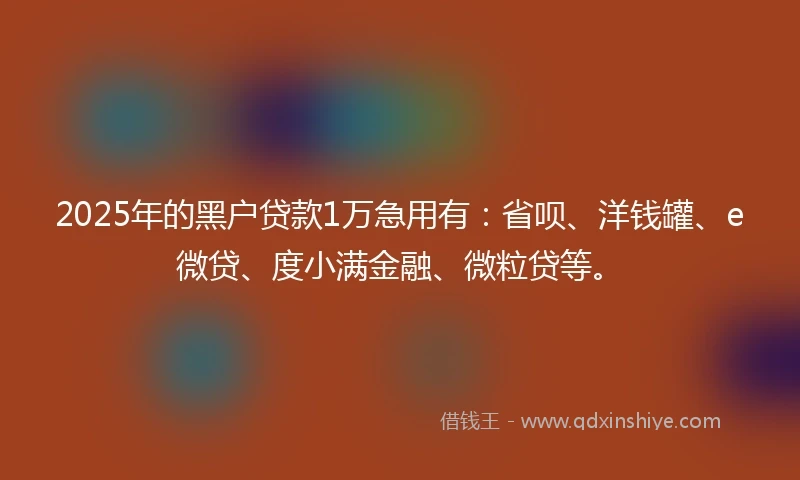 2025年的黑户贷款1万急用有：省呗、洋钱罐、e微贷、度小满金融、微粒贷等。