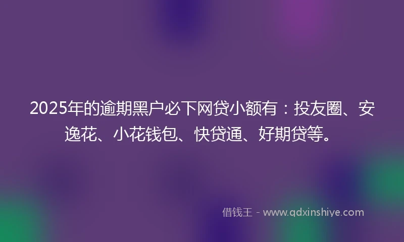 2025年的逾期黑户必下网贷小额有：投友圈、安逸花、小花钱包、快贷通、好期贷等。