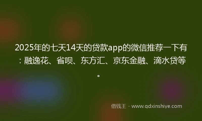 2025年的七天14天的贷款app的微信推荐一下有:融逸花、省呗、东方汇、京东金融、滴水贷等。