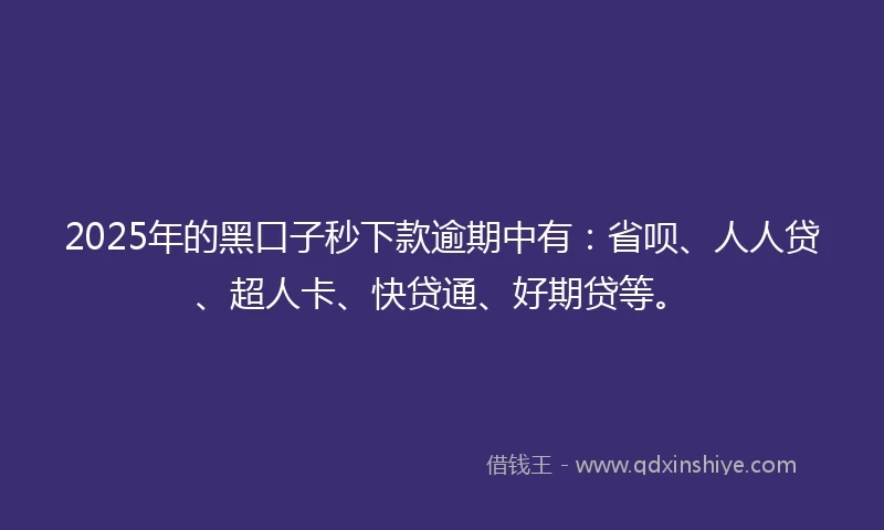 2025年的黑口子秒下款逾期中有：省呗、人人贷、超人卡、快贷通、好期贷等。
