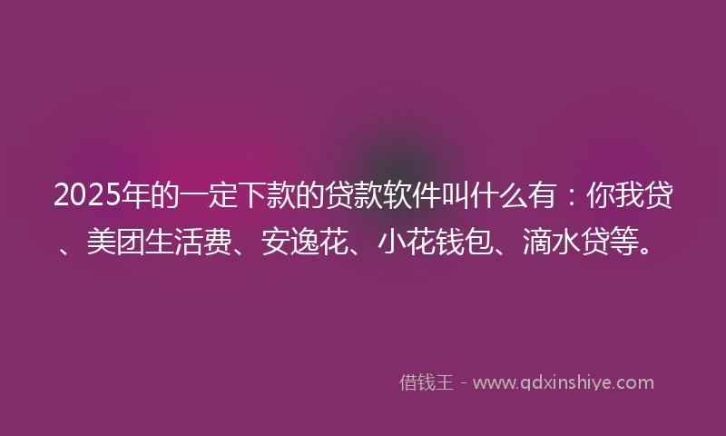2025年的一定下款的贷款软件叫什么有：你我贷、美团生活费、安逸花、小花钱包、滴水贷等。