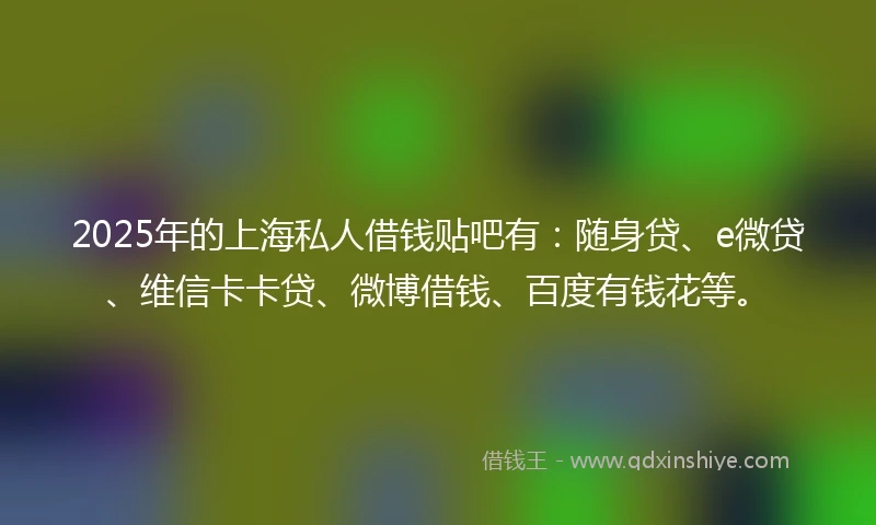 2025年的上海私人借钱贴吧有：随身贷、e微贷、维信卡卡贷、微博借钱、百度有钱花等。