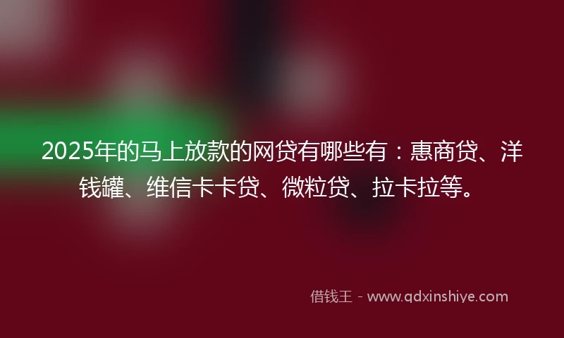 2025年的马上放款的网贷有哪些有：惠商贷、洋钱罐、维信卡卡贷、微粒贷、拉卡拉等。
