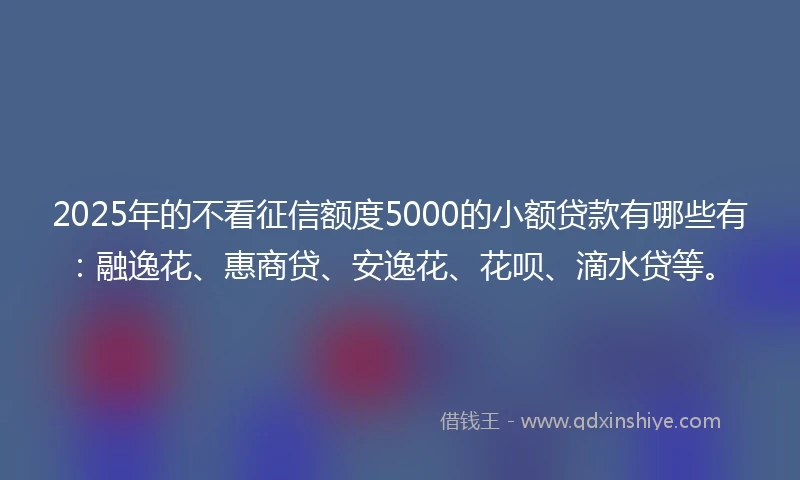 2025年的不看征信额度5000的小额贷款有哪些有：融逸花、惠商贷、安逸花、花呗、滴水贷等。