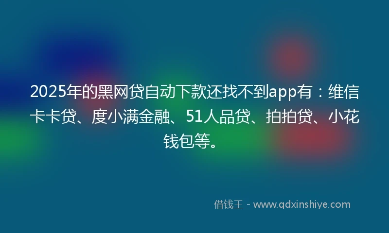 2025年的黑网贷自动下款还找不到app有：维信卡卡贷、度小满金融、51人品贷、拍拍贷、小花钱包等。