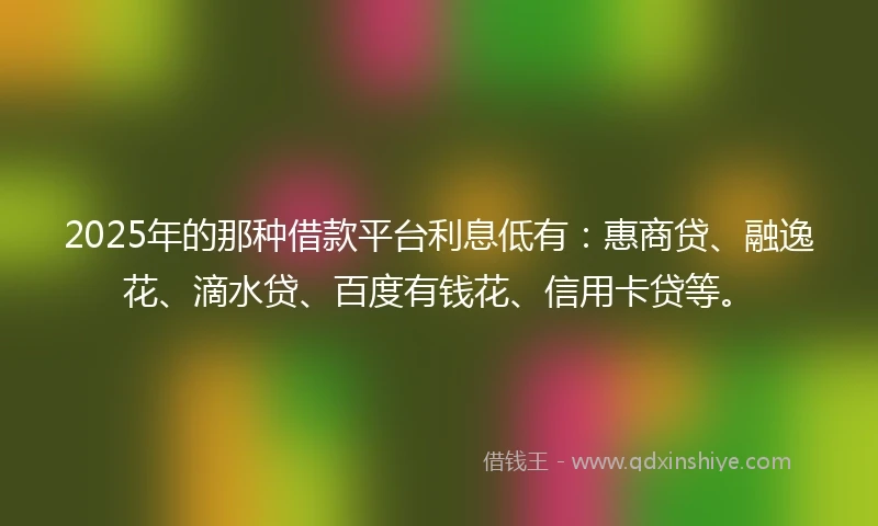 2025年的那种借款平台利息低有：惠商贷、融逸花、滴水贷、百度有钱花、信用卡贷等。