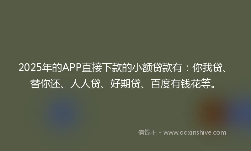 2025年的APP直接下款的小额贷款有：你我贷、替你还、人人贷、好期贷、百度有钱花等。