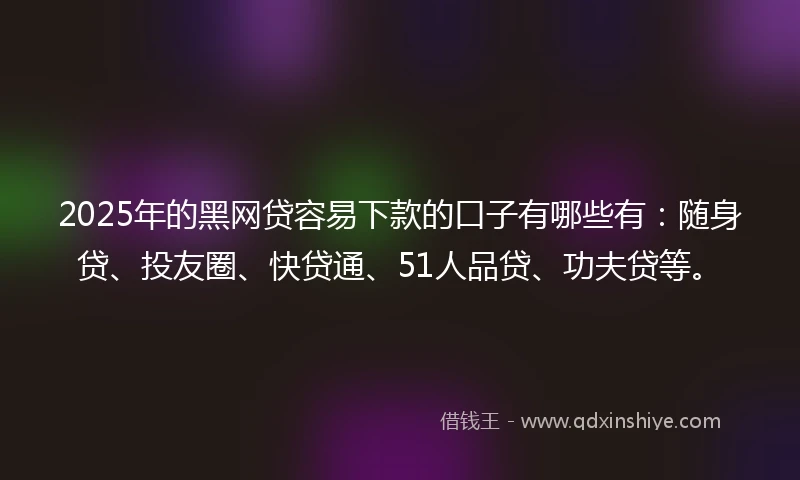2025年的黑网贷容易下款的口子有哪些有：随身贷、投友圈、快贷通、51人品贷、功夫贷等。