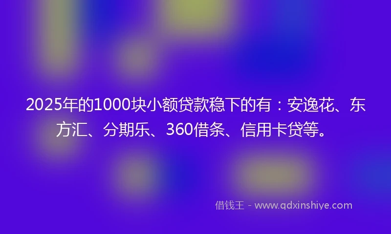 2025年的1000块小额贷款稳下的有：安逸花、东方汇、分期乐、360借条、信用卡贷等。