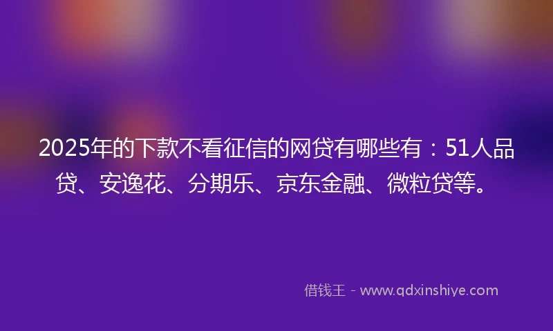 2025年的下款不看征信的网贷有哪些有：51人品贷、安逸花、分期乐、京东金融、微粒贷等。