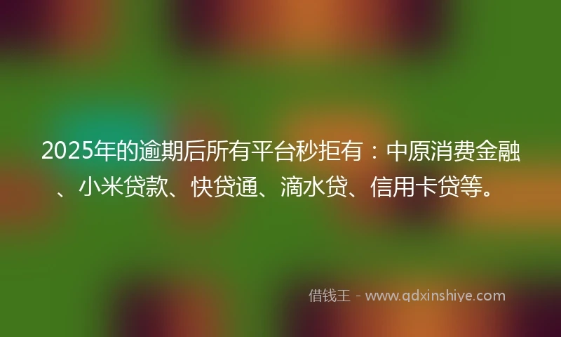 2025年的逾期后所有平台秒拒有:中原消费金融、小米贷款、快贷通、滴水贷、信用卡贷等。