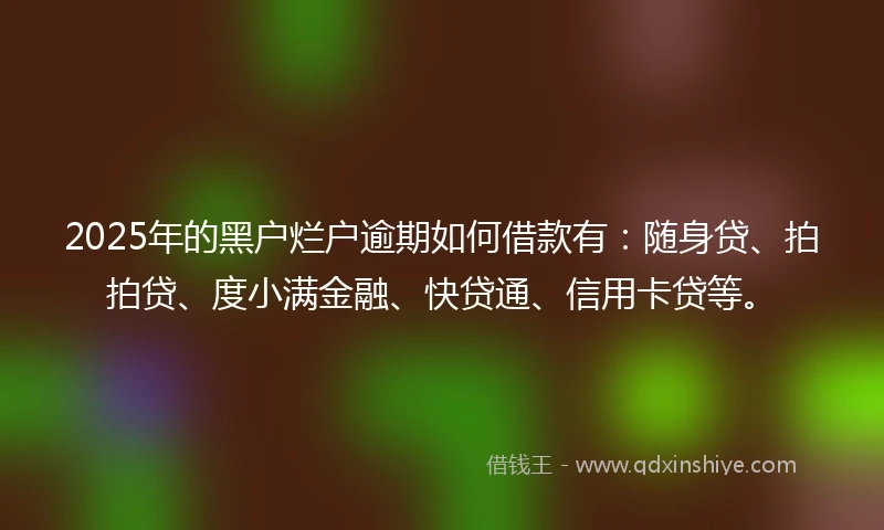 2025年的黑户烂户逾期如何借款有:随身贷、拍拍贷、度小满金融、快贷通、信用卡贷等。