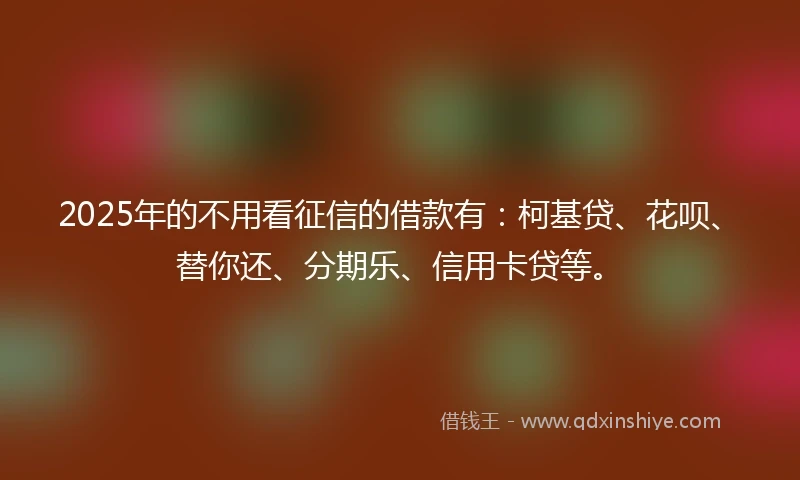 2025年的不用看征信的借款有：柯基贷、花呗、替你还、分期乐、信用卡贷等。