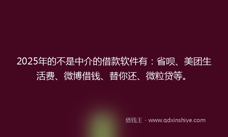 2025年的不是中介的借款软件有：省呗、美团生活费、微博借钱、替你还、微粒贷等。