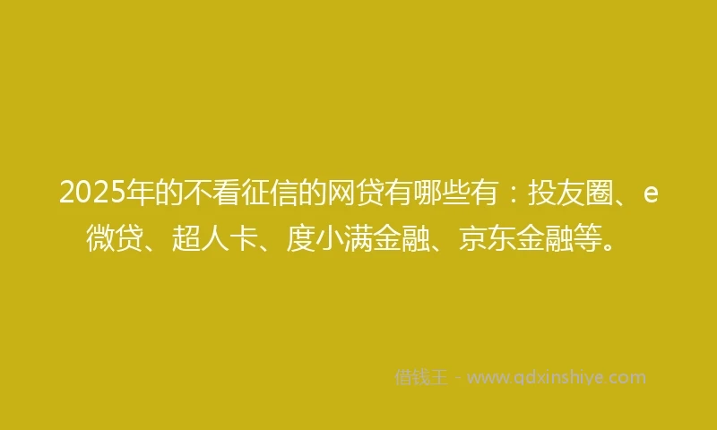 2025年的不看征信的网贷有哪些有：投友圈、e微贷、超人卡、度小满金融、京东金融等。
