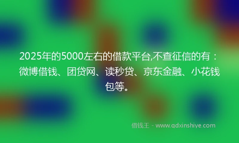 2025年的5000左右的借款平台,不查征信的有：微博借钱、团贷网、读秒贷、京东金融、小花钱包等。