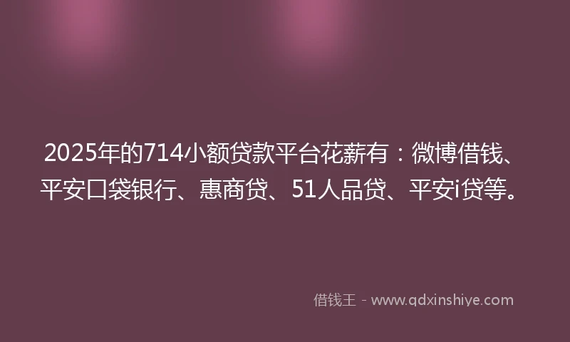 2025年的714小额贷款平台花薪有：微博借钱、平安口袋银行、惠商贷、51人品贷、平安i贷等。