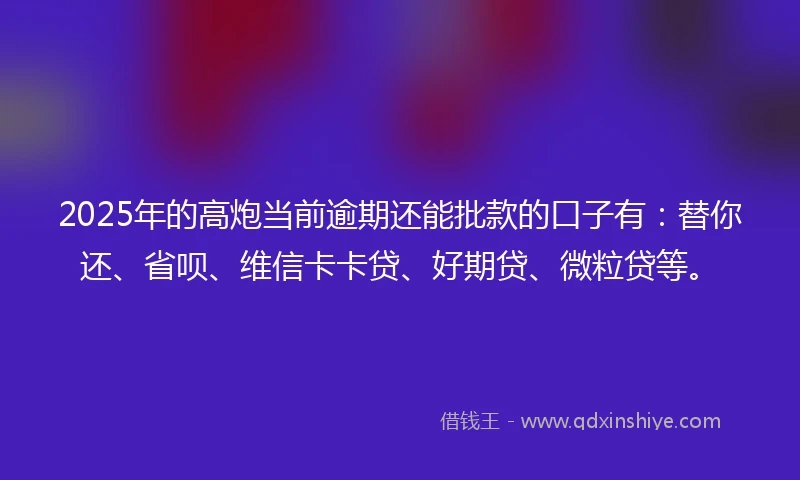 2025年的高炮当前逾期还能批款的口子有：替你还、省呗、维信卡卡贷、好期贷、微粒贷等。