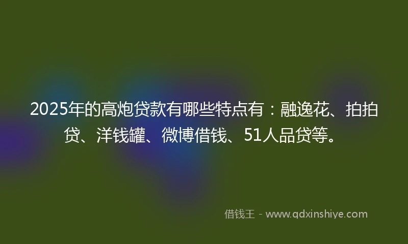 2025年的高炮贷款有哪些特点有：融逸花、拍拍贷、洋钱罐、微博借钱、51人品贷等。