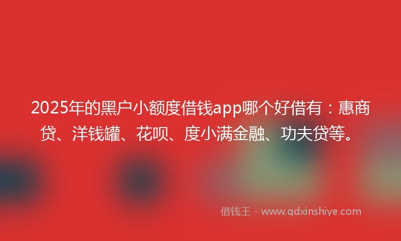 2025年的黑户小额度借钱app哪个好借有：惠商贷、洋钱罐、花呗、度小满金融、功夫贷等。