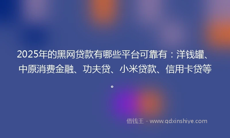 2025年的黑网贷款有哪些平台可靠有：洋钱罐、中原消费金融、功夫贷、小米贷款、信用卡贷等。